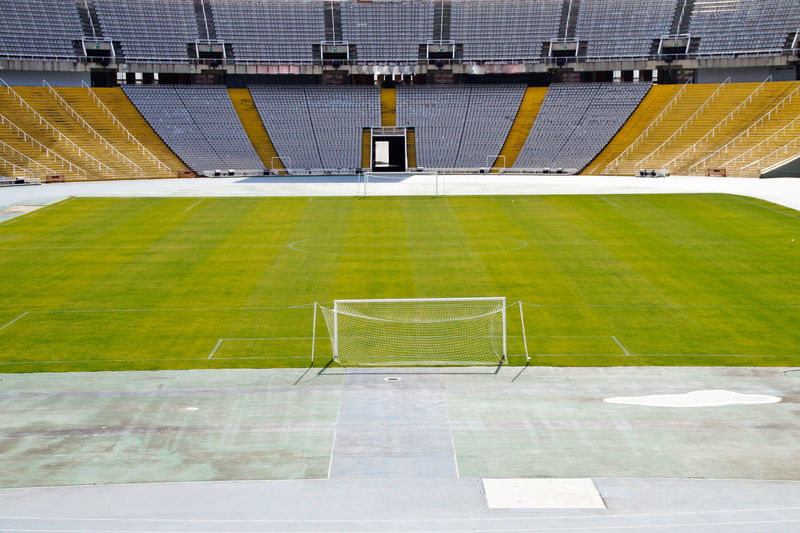 High angle view of soccer field