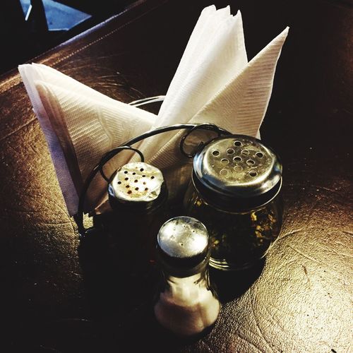 High angle view of coffee on table in restaurant