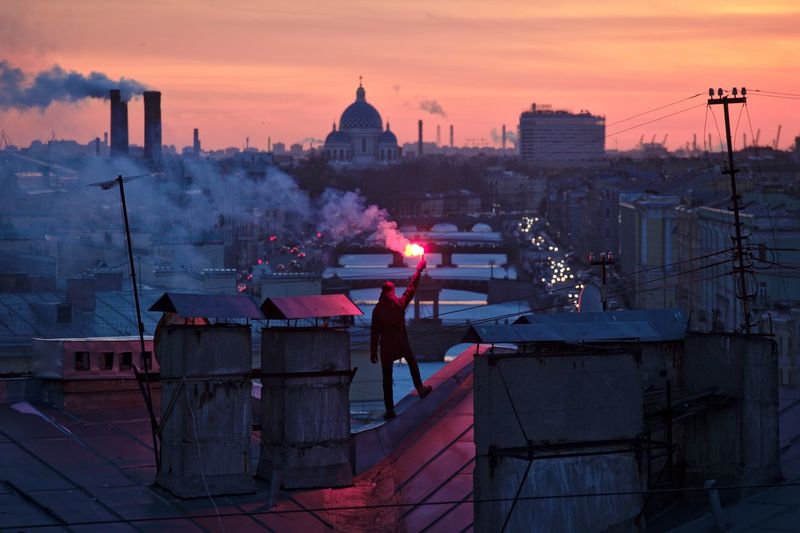 Sunset over city
