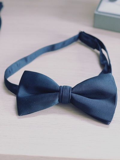 Close-up of bowtie on table