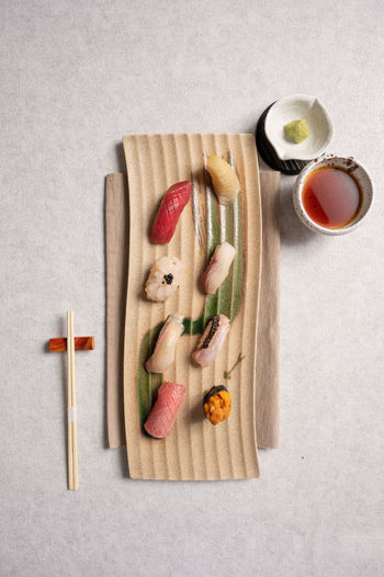 High angle view of food on table