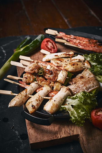 Close-up of seafood on table