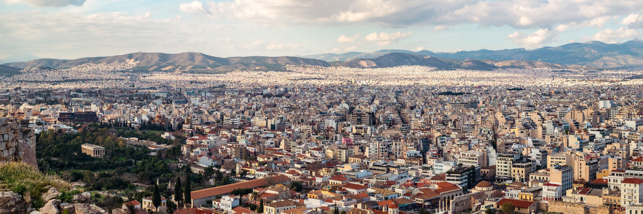 Athens, greece - february 13, 2020. panoramic view over the athens city