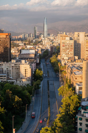 High angle view of buildings in city