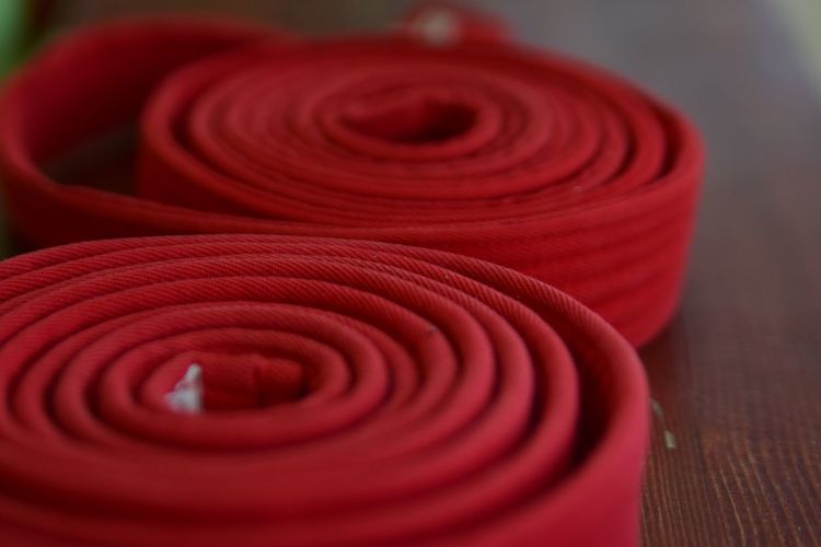Close-up of karate belts