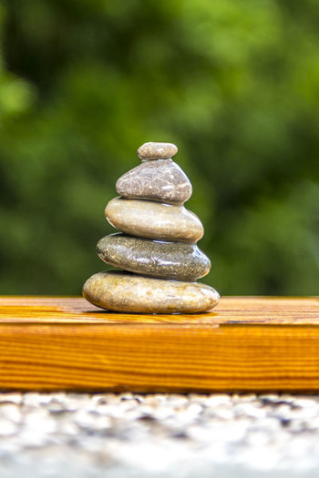 Stack of stones on table