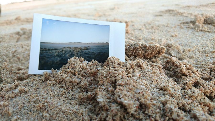 Instax polaroid photo on the beach