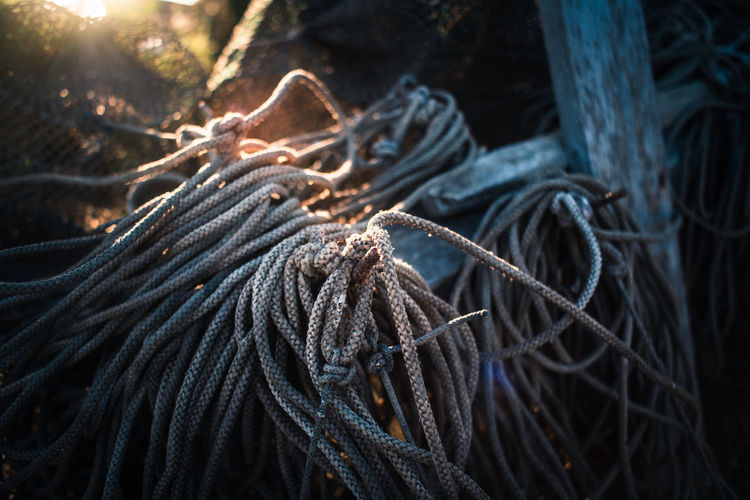 Cords and fishing traps on a rack