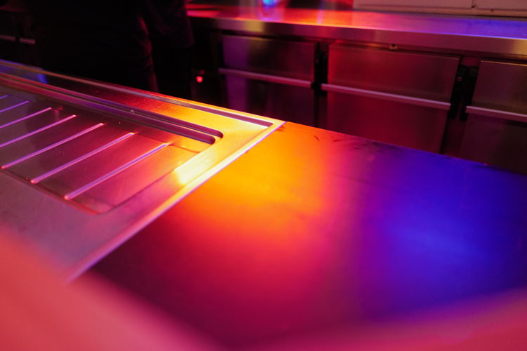 High angle view of illuminated lights on table
