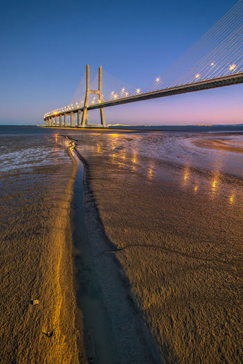 View of suspension bridge over sea