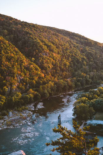 Shenandoah river at sunset in harpers ferry, west virginia