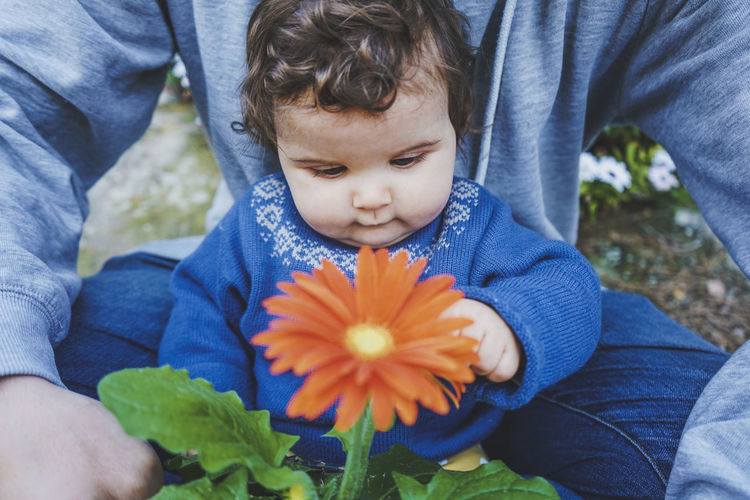 Cute baby girl with father