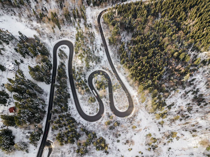 High angle view of car on road during winter