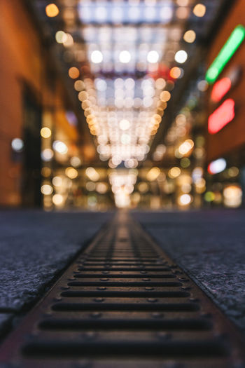 Close-up of illuminated railroad tracks