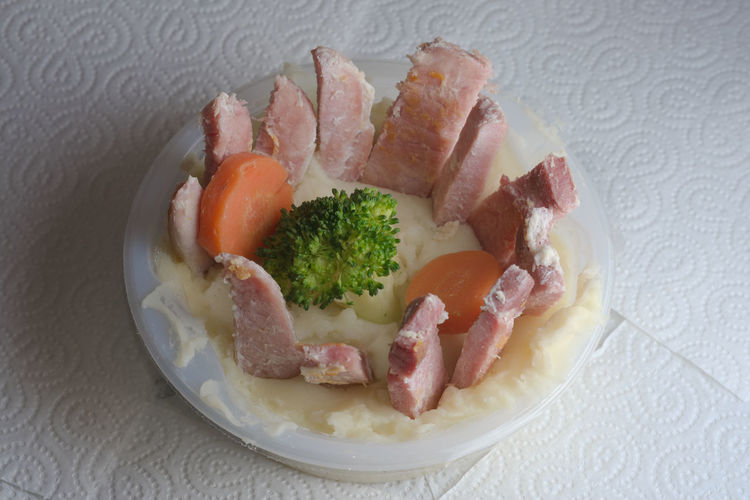 High angle view of breakfast served in plate
