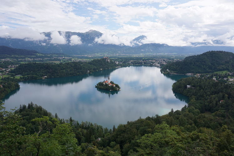 Breathtaking view onto lake bled from a viewpoint