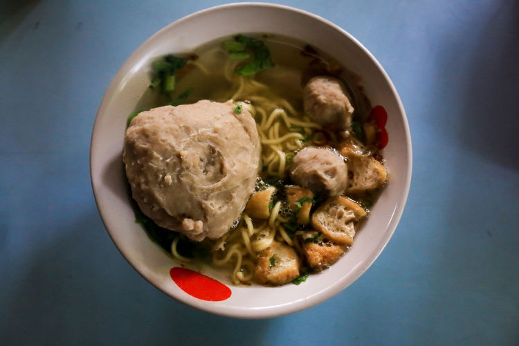High angle view of meal served in bowl