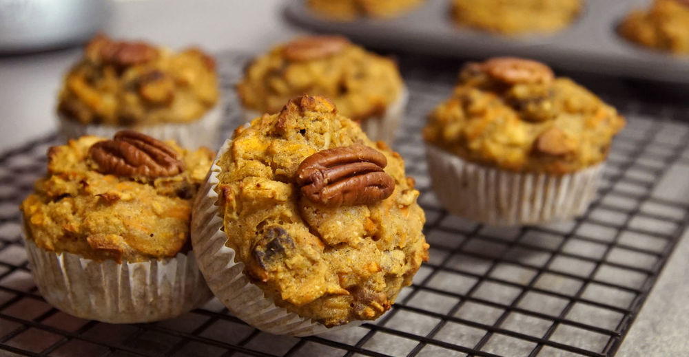 Close-up of muffins on cooling rack