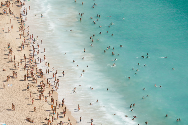Aerial view of beach with crowd