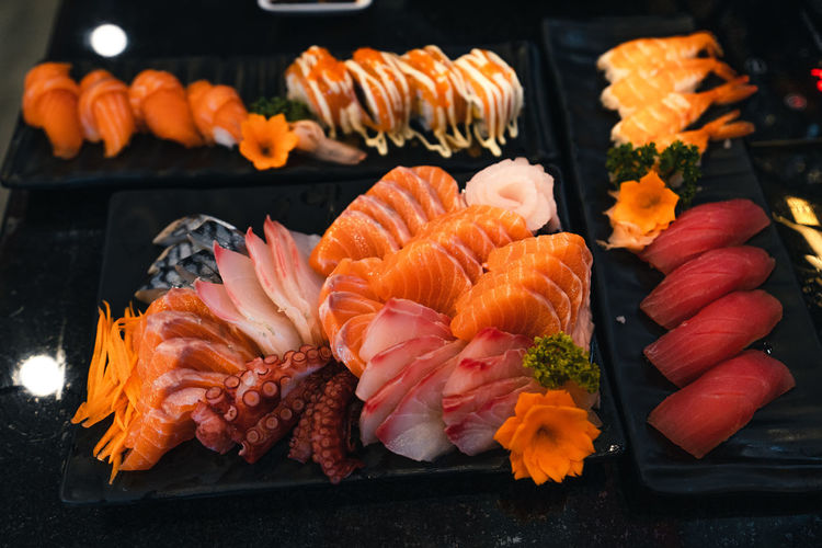 Close-up of sushi on tray