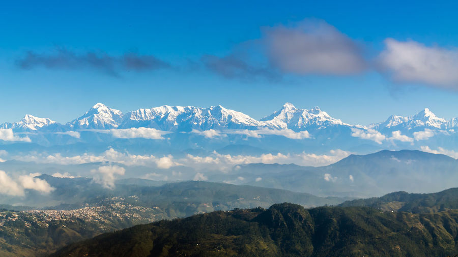 Distant view of the majestic himalayan range from mukteshwar, uttarakhand