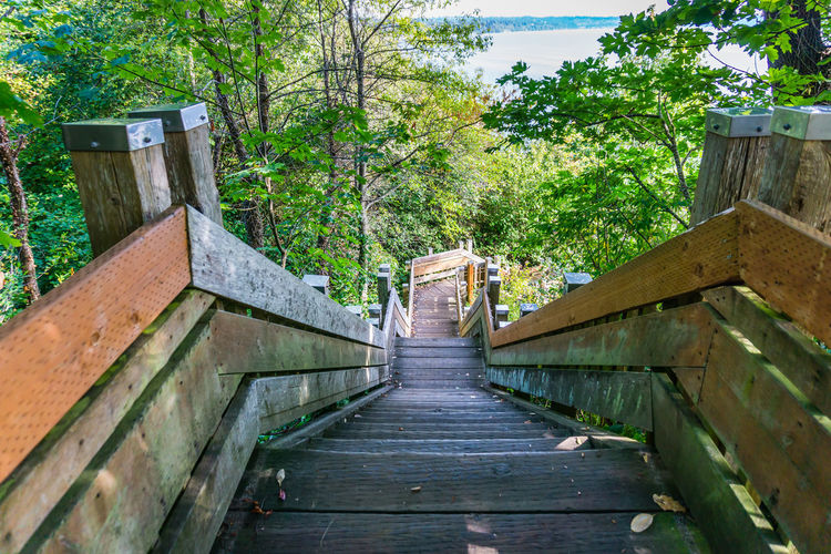 Steep stairs lead to the water at marine view park in normandy park, washington.