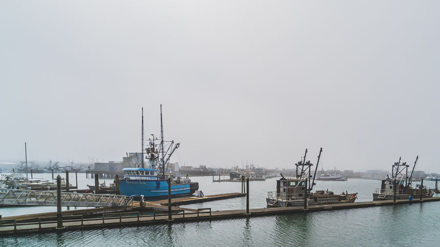Pier at harbor against sky