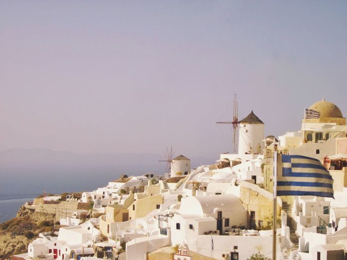 Greek architecture, whitewashed mediterranean houses on greek island