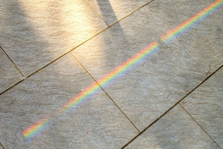 High angle view of rainbow on footpath