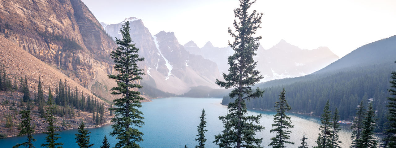 Panoramic view of mountains and lake against sky