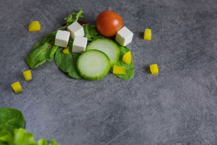 High angle view of chopped vegetables