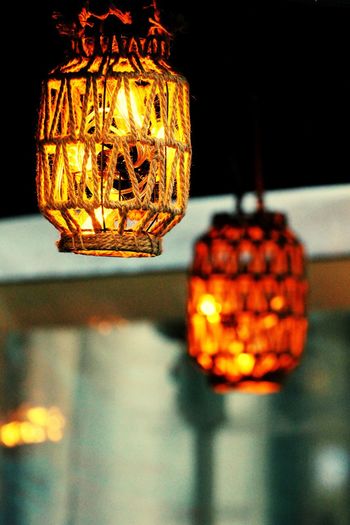 Close-up of illuminated lantern hanging at night