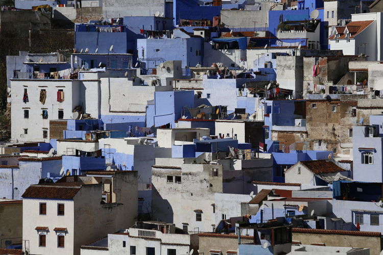 High angle view of buildings in city, chefchaouen morocco 
