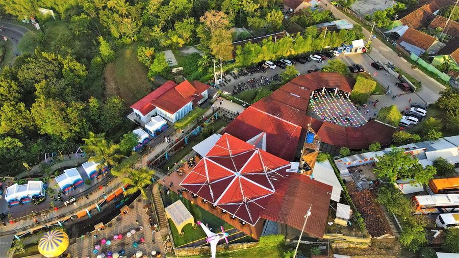 High angle view of buildings in city