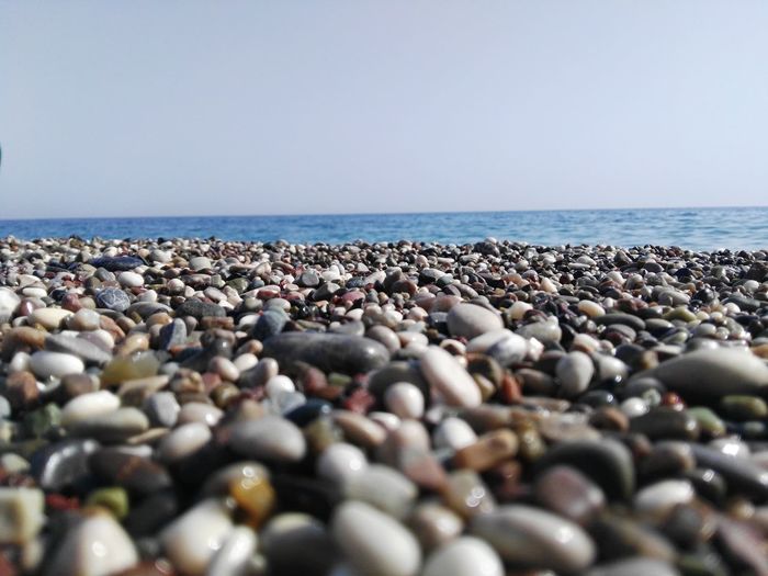 Surface level shot of pebbles at beach
