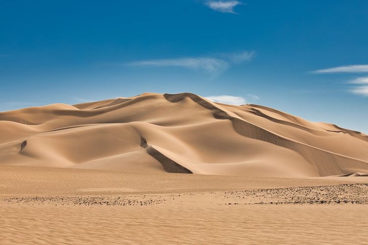 Sand dunes in desert against sky