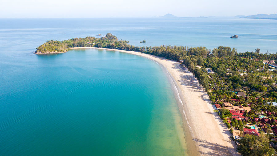 Aerial from drone, landscape of klong dao beach at lan ta island. south of thailand krabi province