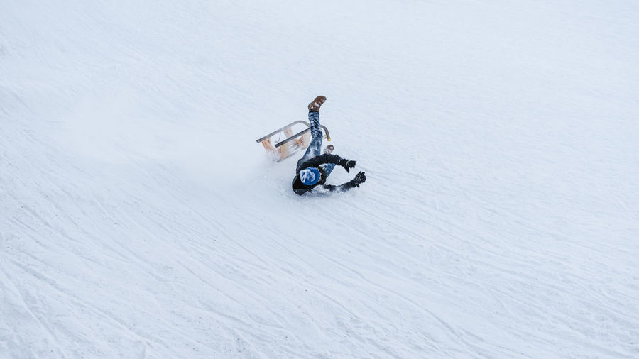 High angle view of person in snow