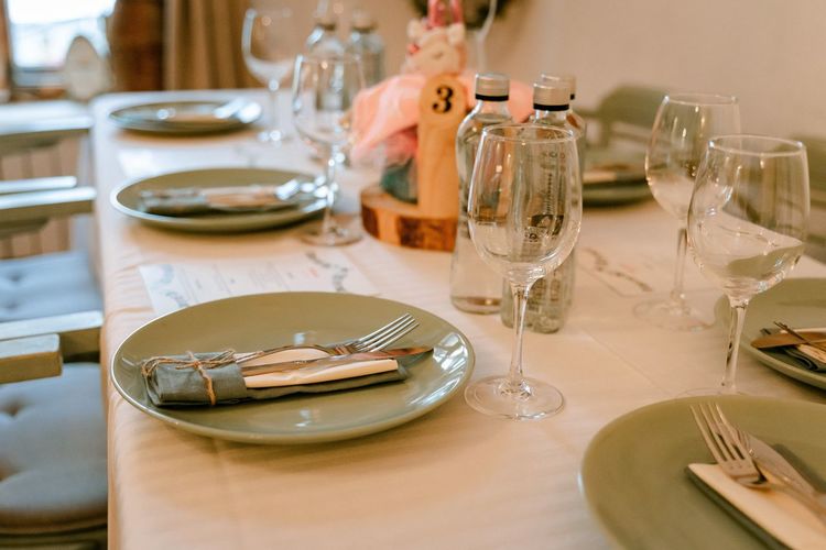 Cutlery on table in restaurant at wedding 