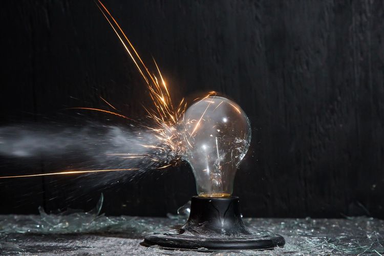 Close-up of exploding light bulb