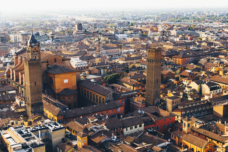 High angle view of buildings in bologna