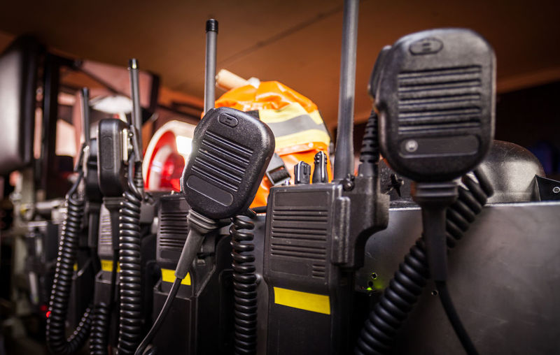 Close-up of black walkie-talkies