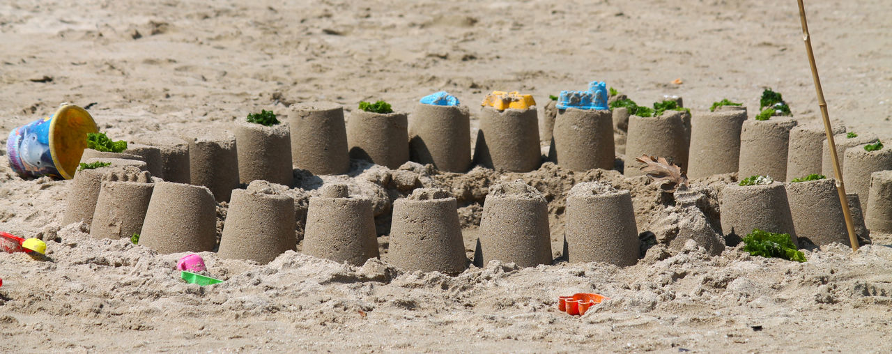 Sandcastles on beach