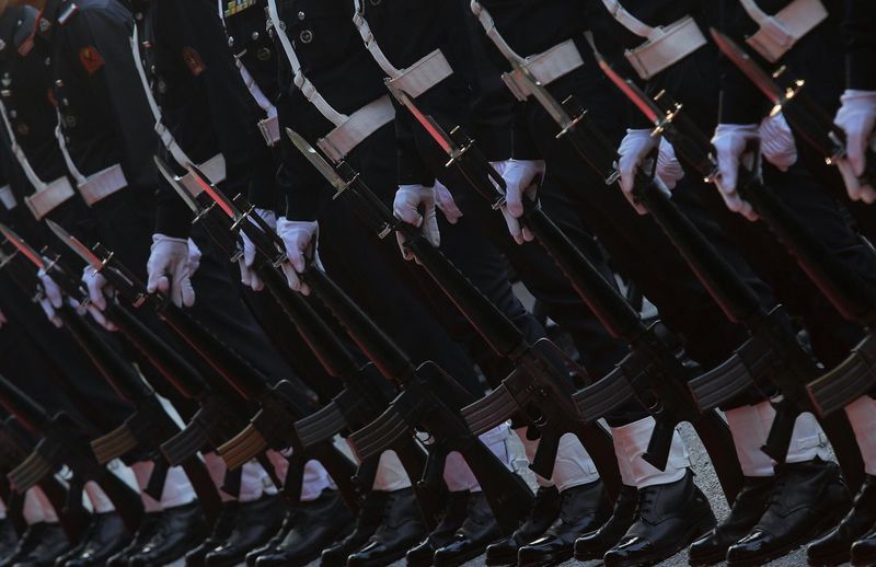 Low section of army men marching