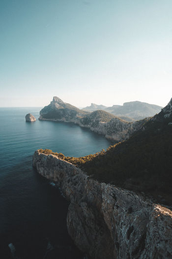 Stunning view over coast of mallorca with mountains and blue ocean in the distance