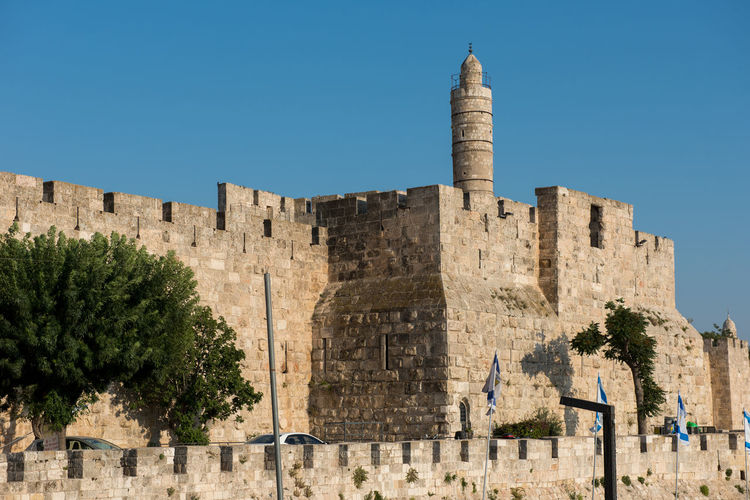Historic building against clear blue sky