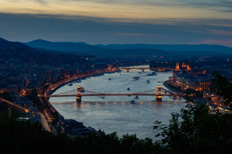 High angle view of suspension bridge over river