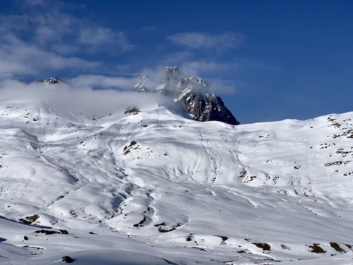 Scenic view of snow covered mountain against sky midi dossau