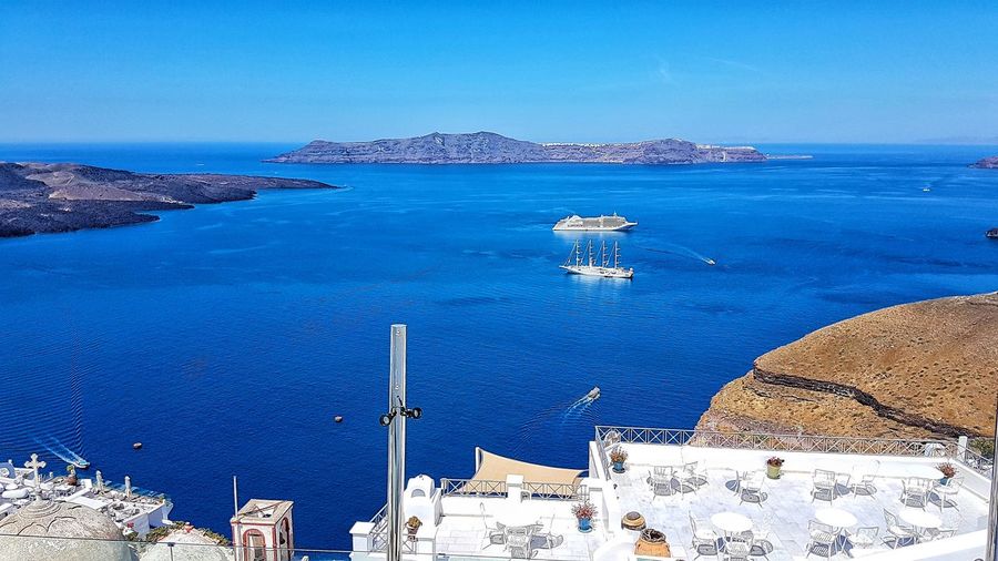 High angle view of sea against clear sky