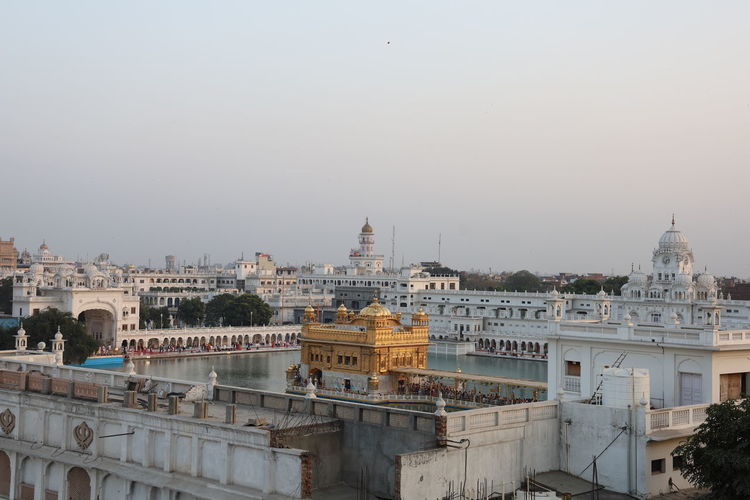 High angle view of buildings in city, golden temple amritsar 
